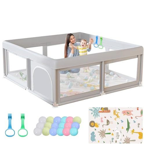Hiaksedt Baby Playpen 50x50 Inch, Play Pens for Babies and Toddlers Baby Fence Play Yards for Indoor & Outdoor with Breathable Mesh Anti-Fall Playpen
