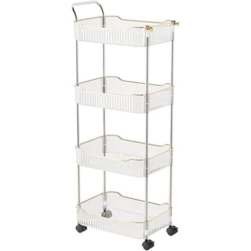 4-Tier Acrylic Rolling Storage Cart, Rolling Utility Cart, Kitchen Storage Cart with Wheels for Bathroom,Living Room, Kithcen, Office Storage and Organization (14''X10''X37'')(Clear)