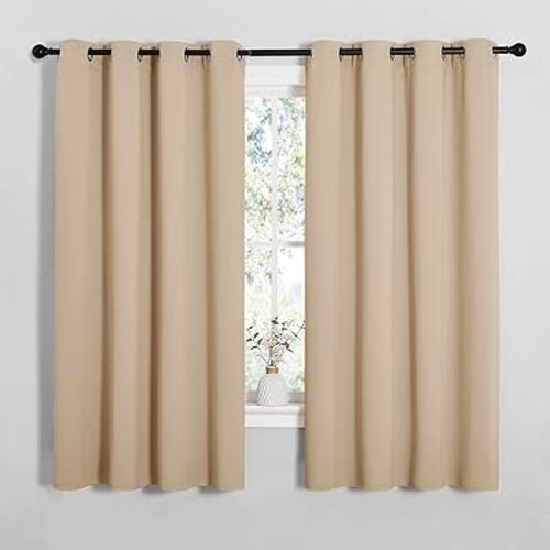 NICETOWN Blackout Curtain Panels for Bedroom, Biscotti Beige, 2 Panels, W55 x L57-inch, Grey, Thermal Insulated Grommet Top Blackout Draperies and Drapes for Basement