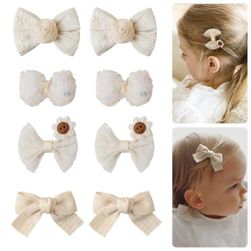 Baby Girls Hair Clips Set 8 Pcs Toddler Bows 2 Inch Handmade Fully Lined Barrettes Infant Accessories for Kids and Babies