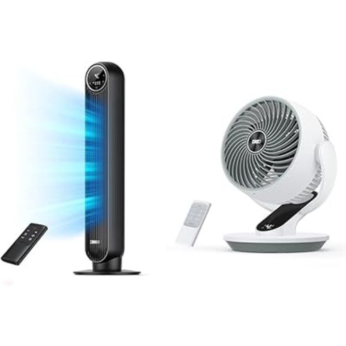Dreo Tower Fan for Bedroom, 24ft/s Velocity Quiet Floor Fan, 90° Oscillating Fans for Indoors & Oscillating Fan for Bedroom, 13 Inch Quiet Table Fans for Home Whole Room