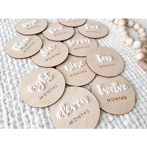 Monthly Milestone Disc, Wooden Milestone Month Signs Baby, Month Milestone Wood, Newborn Baby Name Sign, Personalized Milestone Festive Acry