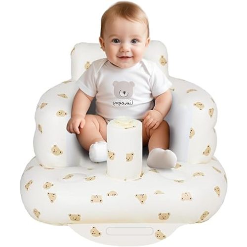 Baby Inflatable Seat for Babies 3 Months and Up, Baby Support Seat Summer Toddler Chair for Sitting Up, Built in Air Pump Baby Floor Seat Gifts, Bear Head