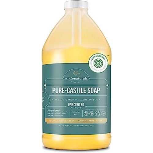 Pure Castile Soap Liquid, EWG Verified & Certified Palm Oil Free Unscented, Natural, Mild & Gentle Non-gmo & Vegan - Organic Body Wash, Laundry, and Baby Soap - 64 Fl Oz - Pack of 1