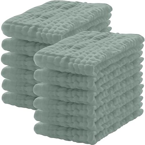 12 Pack Muslin Burp Cloths 100% Cotton Muslin Cloths Large 20''x10'' Extra Soft and Absorbent Baby Burping Cloth - Green - 10x20 Inch (Pack of 12)