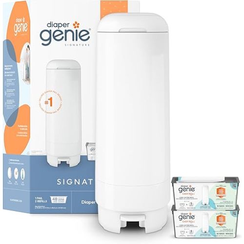 Diaper Genie Signature Gift Set | includes Easy Roll Refill with 48 Bags | Holds Up to 2256 Newborn Diapers