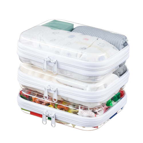 NexTone 3-Pack Large Clear Hard Shell Zipper Case, Diaper Bag Organizer Pouches, Pencil Case & Makeup Bag, Travel Essentials and Toy Organizer (3L