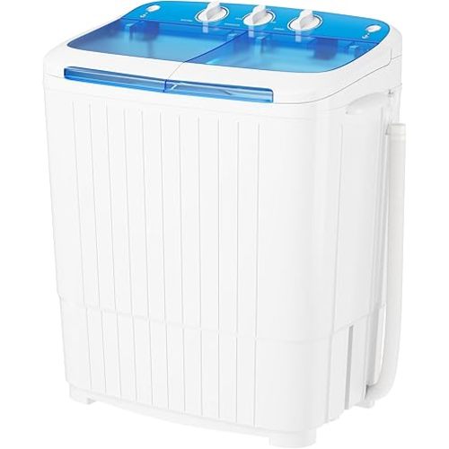 INTERGREAT Portable Washing Machine with Longer Hose, 16lbs Twin Tub Washer Mini Compact Laundry Washing Machine with Drain Pump, Semi-automatic Washer Combo for Dorms, Apartments, Blue