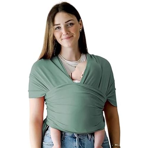 snuggle me™ Baby Wrap | Hands-Free Baby Wraps Carrier, Easy-Tie Baby Sling Carrier, Baby Carrier Wrap with Organic Cotton, Baby Wearing Wrap for Newborns from 0 to 18 Months (7-35 lbs) - Moss
