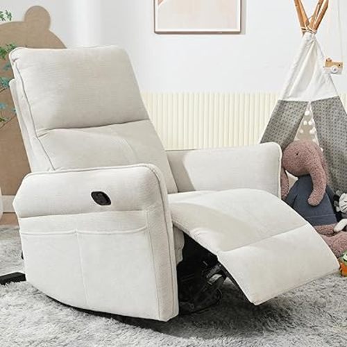 Glider Chair Swivel Rocker Recliner for Nursery, Upholstered Snowflake Velvet 360°Swivel Rocker Chair for Adult, Manual Small Recliners for Small Spaces Living Room