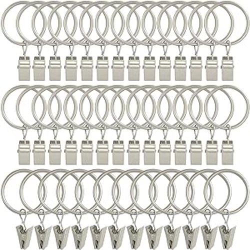 40 Pack Curtain Rings with Clips, Curtain Clip Rings Hooks, Bow Hanger Clips for Hanging Drapery Drapes Bows, Ring 1.26 inch Interior Diameter, Fits up to 1" Rod, Matte Silver