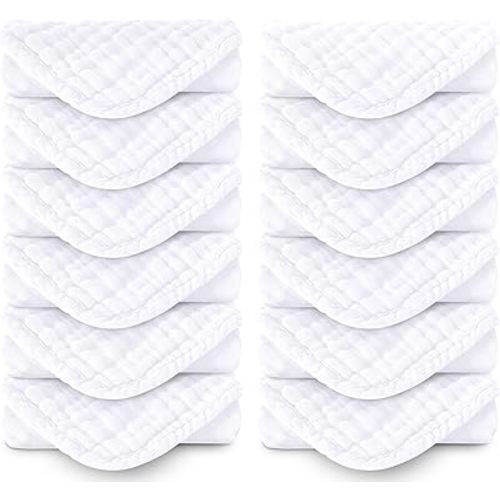 Muslin Burp Cloths 100% Cotton Large 20''x10'' Extra Soft and Absorbent Baby Wash Cloths Spit Up Rags - Baby Burping Cloth for Boys Girls Items(12 Pack White)