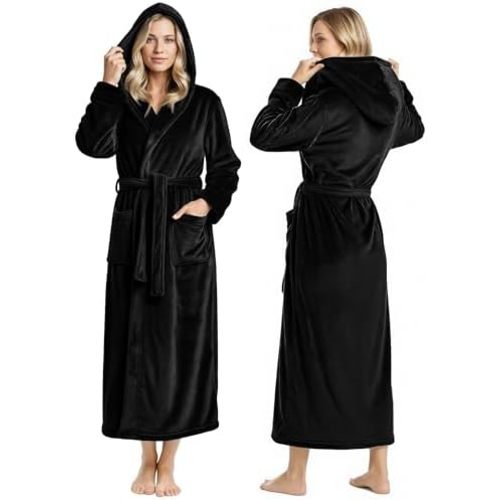 Premium Womens Robe with Hood, Plush Fleece Long Bath Robe for Women, Fluffy Soft Women's Bathrobe