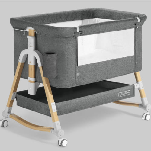 HARPPA Cuddly 3-in-1 Baby Bassinet Bedside Sleeper for Reflux | Attaches to Bed, Adjustable 5 Heights, Non-Toxic & CPSC Certified | Sturdy Aluminum Frame, Portable Wheels, Tool-Free Setup, Gentle Rocking | Perfect for Newborns, Infants, Small Spaces & Saf