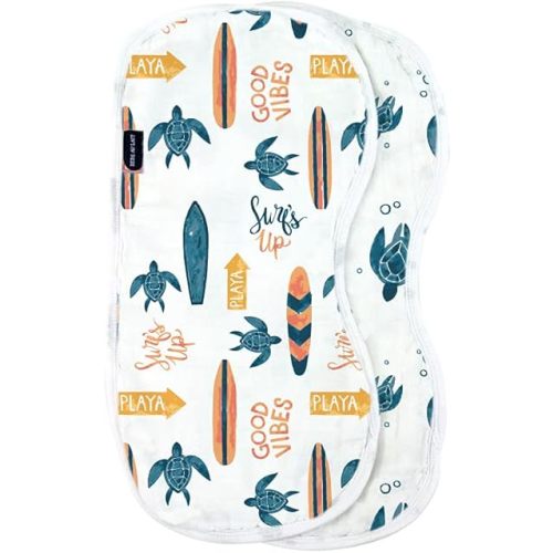 Bebe au Lait Oh So Soft Muslin Baby Burp Cloth Set - Surf and Sea Turtles