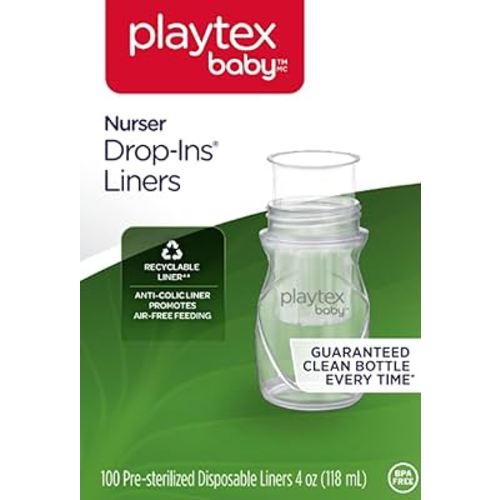 Playtex Baby Nurser Pre-Sterilized Disposable Drop-Ins Bottle Liners, Closer to Breastfeeding, 4 Oz, 100 Count