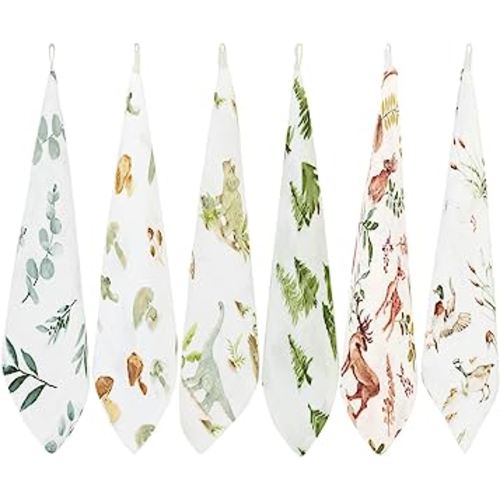LifeTree 6 Pack Baby Muslin Washcloths for Unisex, 70% Viscose from Bamboo and 30% Cotton Wash Cloth Set for Baby Face Body, Soft for Newborn Infants Kids Girls and Boys