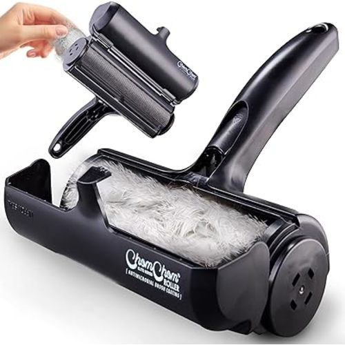 Chom Chom Roller Pet Hair Remover and Reusable Lint Roller - Black ChomChom Cat and Dog Hair Remover for Furniture, Couch, Carpet, Clothing and Bedding - Portable, Multi-Surface Fur Removal Tool
