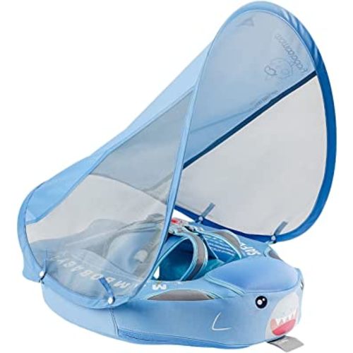 2024 Newest Mambobaby Baby Swim Float with Canopy & Tail Infant Pool Float Non-Inflatable Toddler Swim Float with Skin-Friendly Material for 3-24 Months Baby Boys Grils