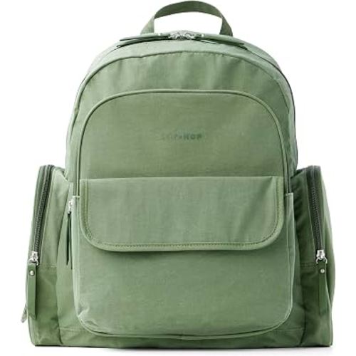 Skip Hop Diaper Bag Backpack with Portable Changing Pad, 9 Total Pockets, Easy-Access Wipes Pocket, Zippered Side Pocket, Luggage Sleeve & Stroller Straps, Fits a 15” Laptop, Luna, Sage