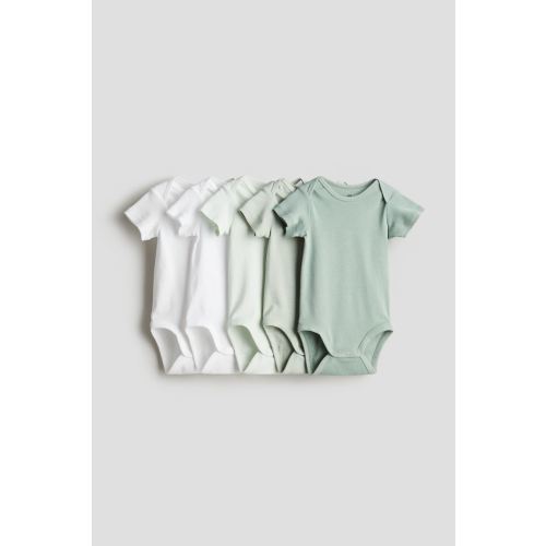 5-pack Cotton Bodysuits, Envelope Neck, Short sleeve, Green/light green