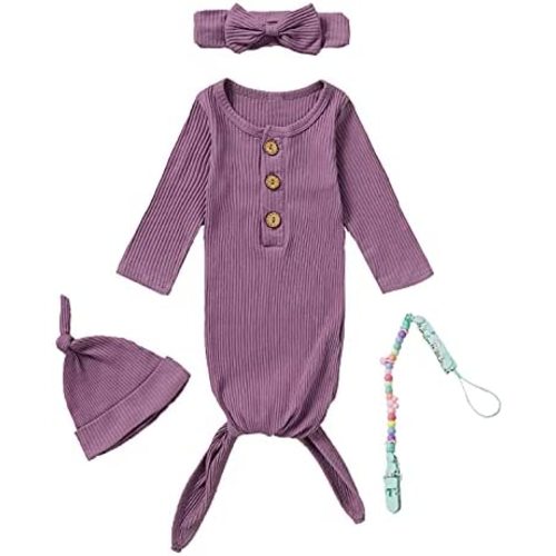 Newborn Cotton Nightgowns Neutral Baby Knotted Sleeper Baby Coming Home Outfit