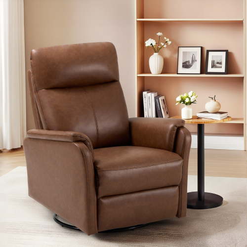 COLAMY Recliner Chair - Swivel Rocking Glider with PU Leather, Ergonomic High Backrest and Adjustable Recliner for Living Room, Office and Bedroom, Cocoa