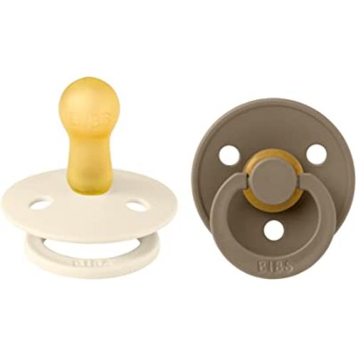 BIBS Pacifiers Colour Collection | Natural Rubber Baby Pacifier | Set of 2 BPA-Free Soothers | Made in Denmark | 6+ Months (Pack of 2) | Dark Oak/Ivory