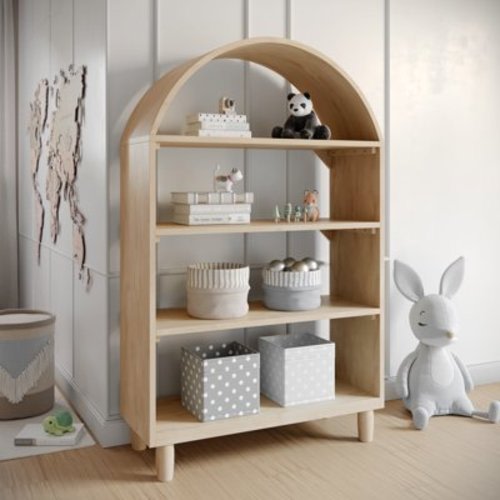 Buzz & Bloom Kids Open-Style Engineered Wood Bookshelf with 4 Shelves and Covered Rounded Top, Natural