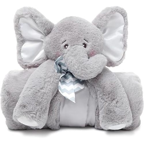 Bearington Baby Lil' Spout Cuddle Me Sleeper, Gray Elephant Large Size Security Blanket, 28.5" x 28.5"