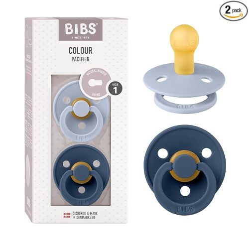 BIBS Pacifiers Colour Collection | Natural Rubber Baby Pacifier | Set of 2 BPA-Free Soothers | Made in Denmark | 0+ Months (Pack of 2) | Dusty Blue/Steel Blue