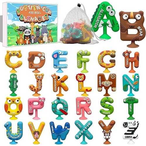 26PCS Suction Bath Toys, Alphabet Learning Tools, Kids Bath Toys, Party Favor, 3-12 Year Old Boy Girl Toddler Travel Toys, Bathtub Toys Spell Matching Letter Toys, Spelling Games