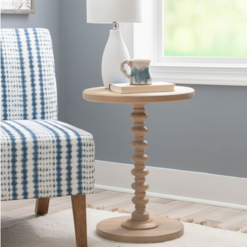Round Wood Bobbin Pedestal End Table - World Market