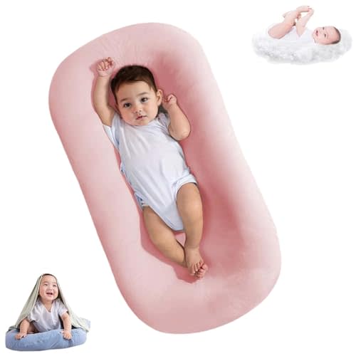 Lucakuins Baby Lounger, Bionic Design, Newborn to 24 Months, Soft Organic Cotton, Breathable, Pink, Portable, 19x4x4 inches