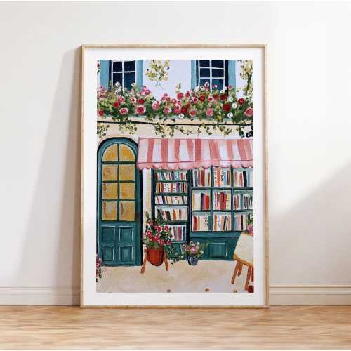 Vintage Paris Bookstore Print, Cozy Bookshop Art, Home Wall Art, Book Lover Decor, Unique Reader Gift, Cottagecore Aesthetic Print