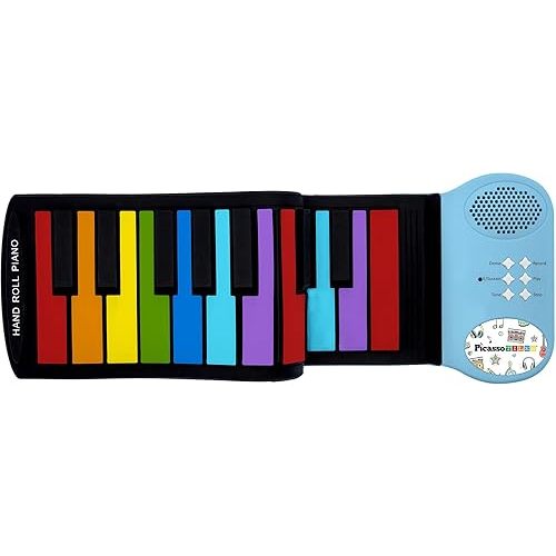 PicassoTiles® PT49 Kid's 49-Key Flexible Roll-Up Educational Electronic Digital Music Piano Keyboard w/Recording Feature, 8 Different Tones, 6 Educational Demo Songs & Build-in Speaker - Rainbow