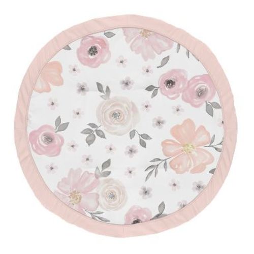 Sweet Jojo Designs Girl Baby Tummy Time Playmat Watercolor Floral Pink Grey and White