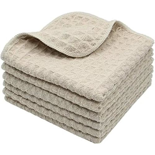Microfiber Kitchen Cleaning Cloth Thick Dish Rags Waffle Weave Washcloths Dish Cloths Ultra Absorbent Odor Free 12inch X 12inch 6 Pack Khaki