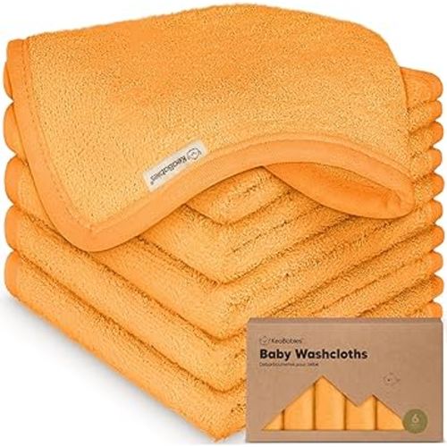 6-Pack Baby Washcloths - Soft Absorbent Viscose from Bamboo Wash Cloths for Babies, Kids, Toddlers, Infant, Newborn Bath Towels, Gentle on Sensitive Skin, 10x10 Reusable Face Towels (Carrot)