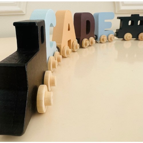 Build your own Train with our Neutral Blues Train. Personalized Wooden Magnetic Alphabet Letters. Engine and Wagon Included.