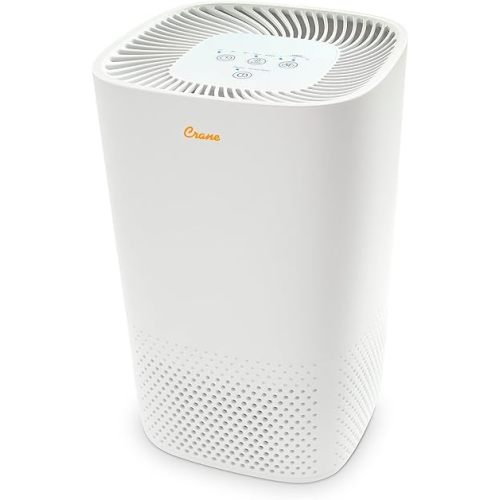 Crane Air Purifier with UV Light and True Hepa Filter, 250 Sq Ft Coverage, Timer, Sleep Mode, for Bedroom and Home, Up 250 SQ FT Coverage, White