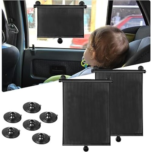 2PCS Car Window Shades for Baby, Retractable UV Protection Sun Shade, 18"×15" Side Window Sun Blocker with Suction Cups for Cars, SUVs, and Trucks