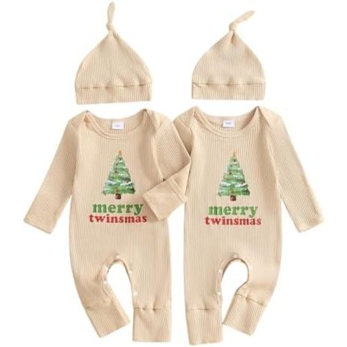 YOKJZJD Newborn Baby Girl Boy Twins Christmas Matching Outfits Knitted Romper Mitten Cuffs Jumpsuit with Hat Fall Clothes