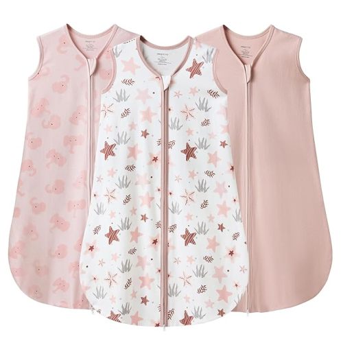 JELLYMONI Baby Sleep Sack 6-12 Months, 100% Cotton 3 Pack 0.5 TOG Baby Wearable Blanket Infant Sleep Sack with 2-Way Zipper Newborn Sleep Sacks