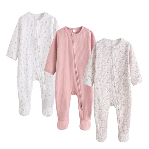 Bafeicao Newnorn Baby Footie Romper with Mitten Cuffs 2-Way Zipper Cotton Pajamas One-piece Jumpsuit Sleeper Infant Clothes