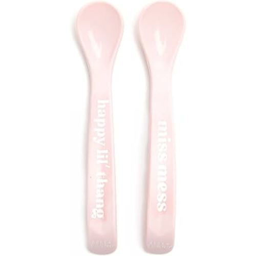 Bella Tunno Wonder Spoons - Soft Baby Spoon Set Safe for Baby Teething & Toddler Spoons, Food-Grade BPA Free Silicone Self Feeding Spoon 2pk, Happy Lil Miss Mess
