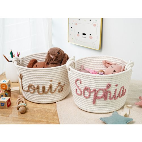 Personalized Baby Shower Gift Basket, Rope Cotton Baby Gift Basket, Baby Gift Basket, Toy Basket, Newborn Gift, Baby Name Gift