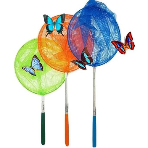 #1 M-jump 3 Pack Colored Telescopic Butterfly Nets - Great for Catching Insects Bugs Fishing - Outdoor Toy for Kids Playing - Extendable from 6.8" to 34"...