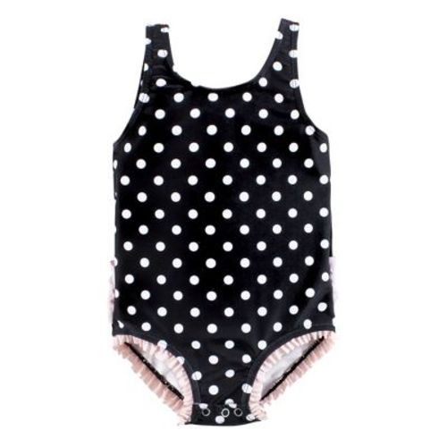 Hudson Baby Girls Baby Swimsuit, Black Dot Pink