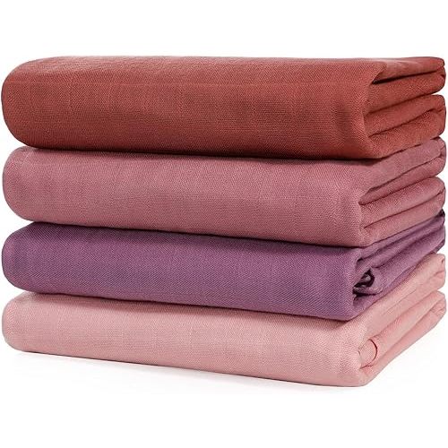Muslin Swaddle Blankets, Large Receiving Blankets for Boys and Girls, 4-Pack Soft and Breathable Swaddle Wrap for Newborn, 47 x 47 inches (Pink Series)